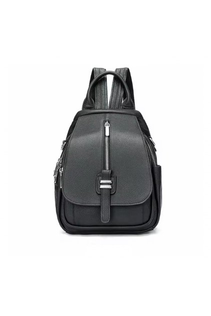 Rucsac Damă Piele Naturală Negru Granulat Fermoar Central Decorativ 25x30 cm GT2739