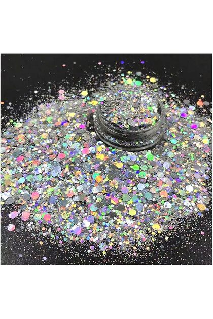 14ml Gümüş Chunky Glitter - Holografik Epoksi Reçine, Tırnak & Makyaj Için Işıltılı Glitter