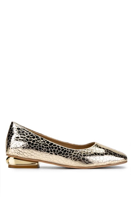 Women's Genuine Leather Gold Patent Leather Heeled Shoes
