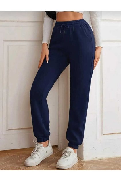 Unisex Büyük Beden Rahat Kalıp Battal Iki Iplik Lacivert Eşofman Altı
