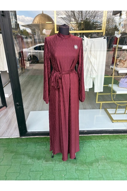 Aişe moda Bordo elbise