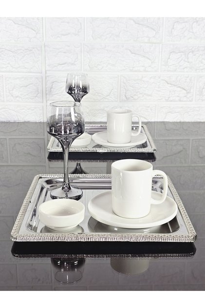 2 Pcs Coffee & Tea & Presentation Tray Silver Tray with Cast Silver Frame