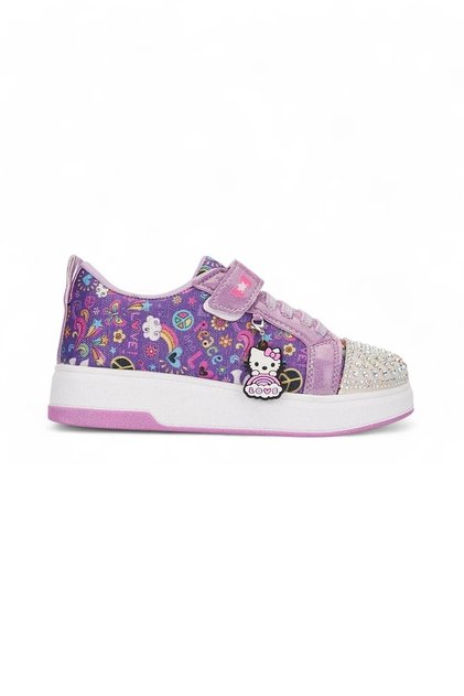 Lilac White Girls' Sports Shoes with Tassel Detail, Oval Glitter Toe Pattern, Lace-Up and Velcro 4004