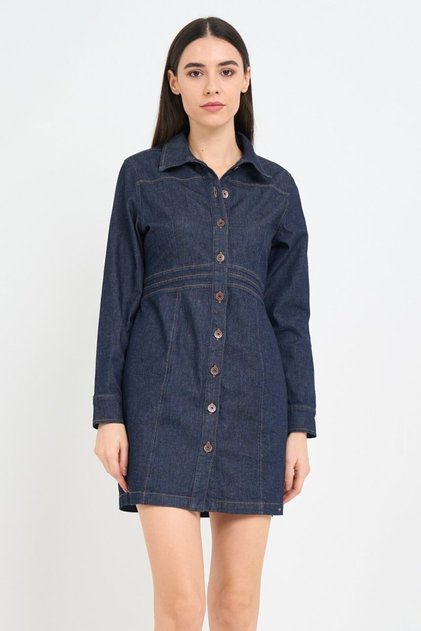 Rochie dama din denim cu maneca lunga