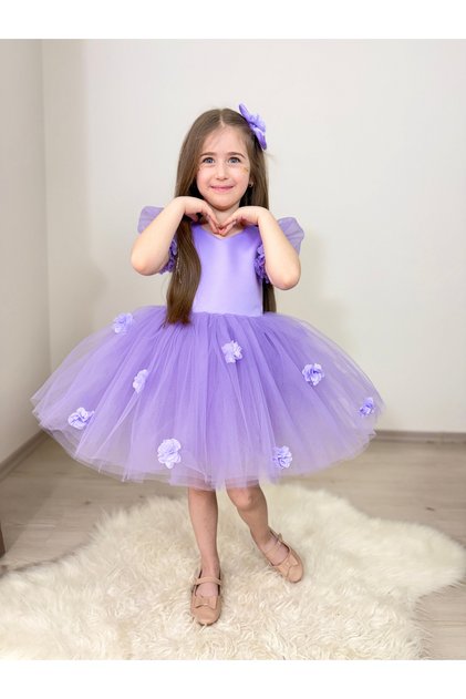Puffy Tulle Bodice Cotton Satin Children's Evening Costume