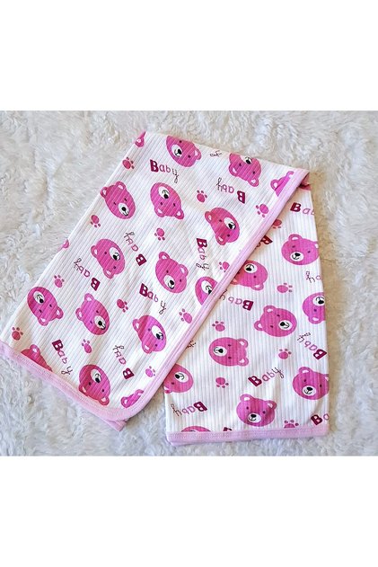 Organic fabric swaddle baby blanket with pink teddy bear