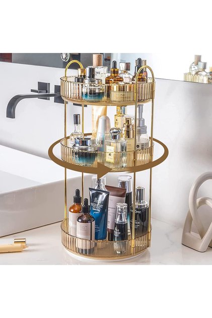 Rotating Makeup Organizer for Vanity 3 Tier, High-Capacity Skincare Clear Make Up Storage Perfume Organizers Cosmetic Dresser Organizer Countertop 360 Spinning