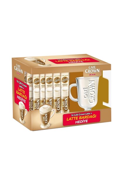 Cafe Crown Latte 16 Pack Plus Glass Set