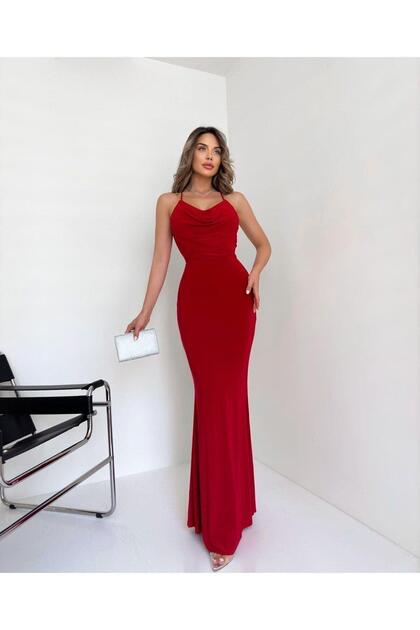MSSCXFASHON Women's Evening Dress Adjustable Thin Straps Bodycon Maxi Evening Dress & Graduation Dress- Trendyol MSSCXFASHON Women's Evening Dress Adjustable Thin Straps Bodycon Maxi Evening Dress & Graduation Dress- Trendyol