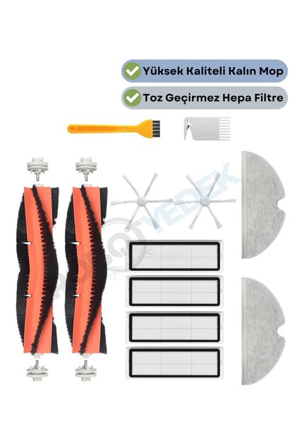 Xiaomi Vacuum Mop 2 (STYTJ03ZHM) Uyumlu Yedek Fırça Hepa Filtre Mop Seti-12 Parça