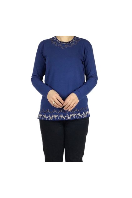 Women's Collar and Skirt Patterned Stone Lycra Bluz
