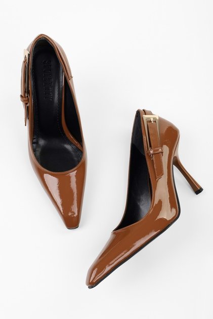 Women's Myra Tan Patent Leather Belt Buckle Stiletto