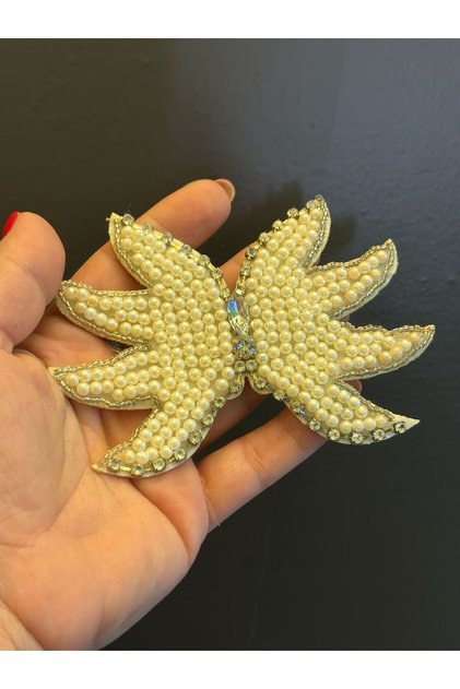 Pearl Bead Stone Stitching Butterfly Arma Stitching Applique 11X8 cm