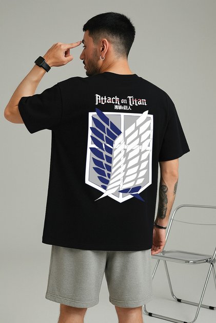 Lenithra Attack on Titan Sırt Baskılı Unisex Oversize Siyah T-shirt