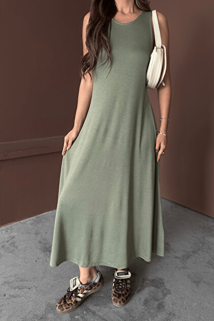 Paw Garage Women's Eleanor Green Modal Pique Fabric Maxi Summer Dress-  Trendyol
