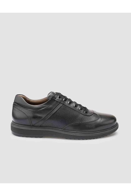 Genuine Leather Black Lace-Up Men's Casual Shoes