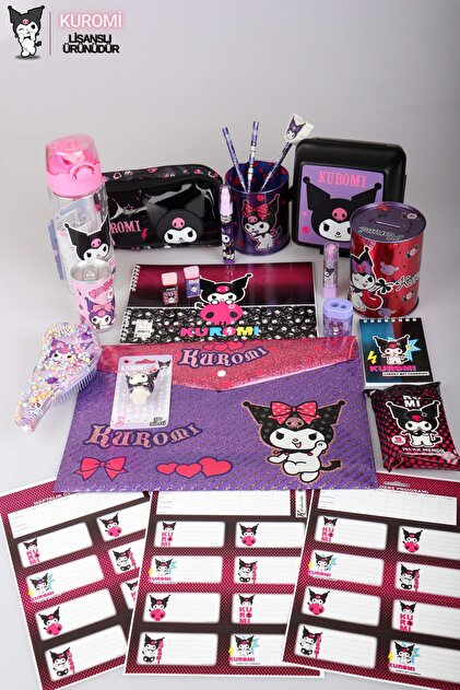 うさみみボンネット ピンク 黒 セット kuromi YENİ SEZON LİSANSLI KUROMI 