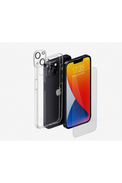 مجموعة الحماية 5 في 1 - غطاء شفاف + واقي شاشة وكاميرا لهاتف iPhone 14 Plus