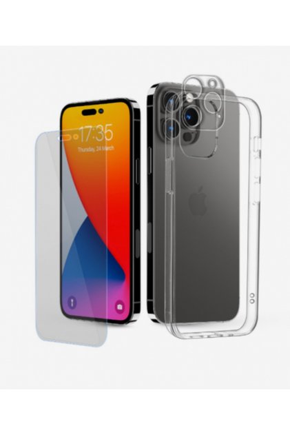 مجموعة حماية 5 في 1 غطاء شفاف + حماية للشاشة والكاميرا لهاتف iPhone 14 Pro Max