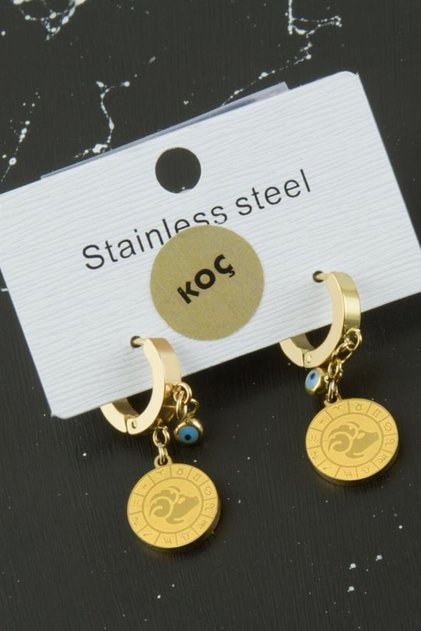 Women's Evil Eye Beaded Steel Zodiac Earrings
