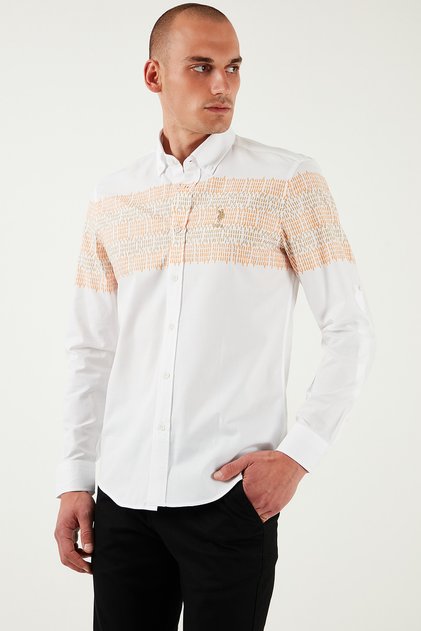 U.S. Polo Pattern 100% Cotton Slim Fit Button Collar Shirt Men's Shirt G081Sz 0042105832