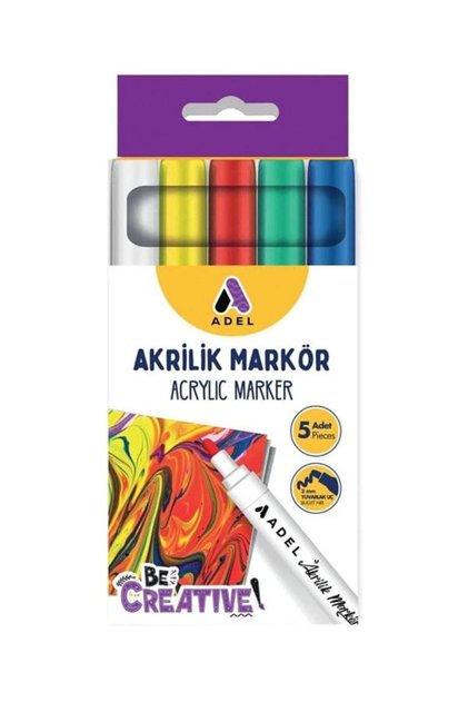 Akrilik Markör,5’li, Klasik, Yoğun Pigmentli Canlı Renkler,2 MM Uç Kalınlığı,