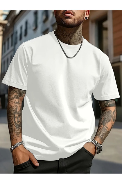 Casual Cotton T-Shirt, 100% Round Neck Short Sleeve T-Shirt, Solid