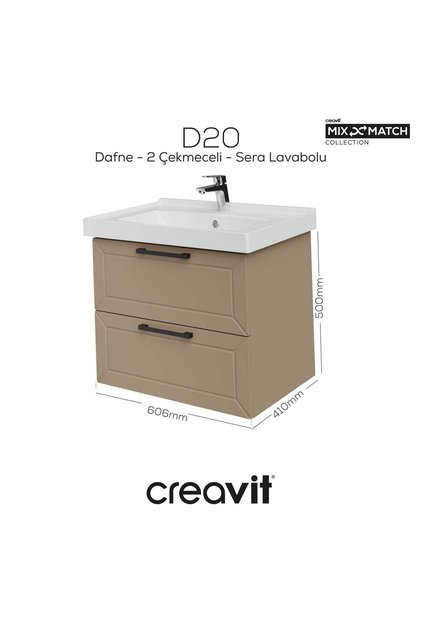 D20 65 Cm İki Çelmeceli Lavabo Dolabı Dafne Lake Kapak