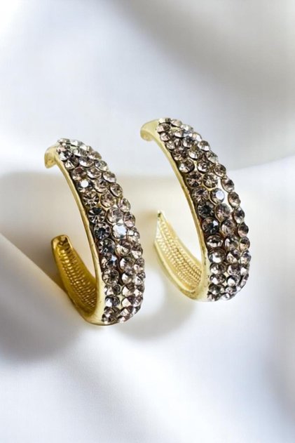 3 ROW STONES THICK HOOP EARRING
