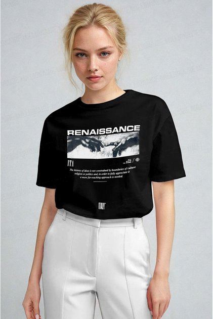 Women's Black Renaissance Regular Fit Regular Fit T-Shirt