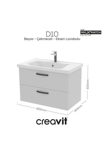 D20 80 Cm İki Çekmeceli Lavabo Dolabı Beyaz Melamin Kapak (Demonte)