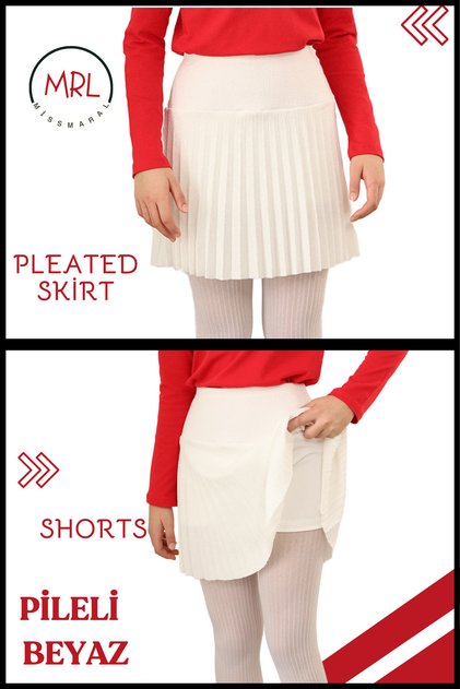 Girl's Pleated White Skirt High Waist with Shorts Inside Lycra Fabric School-Play-Sports-Event Skirt 4103