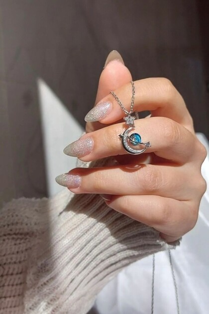 Zircon Stone Crescent Model Women's Steel Necklace