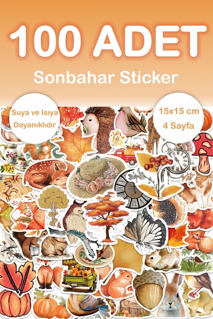 100 Adet Sonbahar Sticker Seti - 4 Sayfa Sonbahar Temalı Laptop Defter Suluk Etiketi