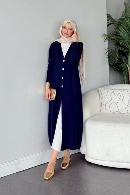 Navy Blue Long Cold Rope Cardigan