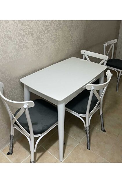güneyahşapmobilya 100 X 60 CM ORTADAN AÇILIR BEYAZ MASA TAKIMI