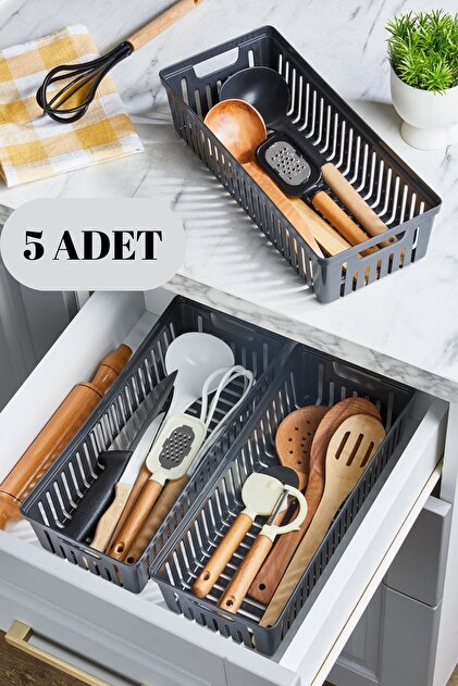 ALP HOME 5'Li Antrasit Set Modüler Kaşıklık Ve Kepçelik Çekmece