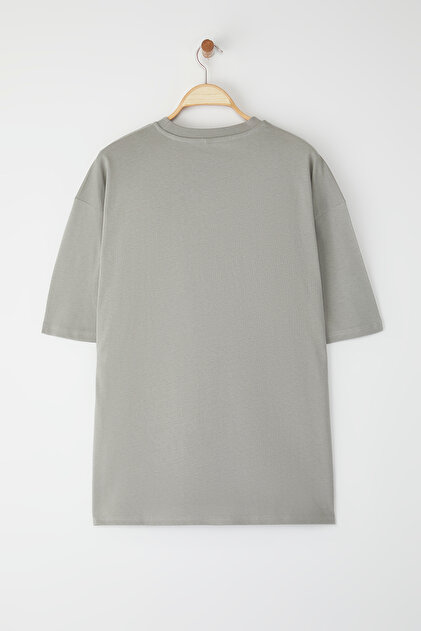 Trendyolmilla Man Gri Oversize/Geniş Kesim Koala Nakışlı %100