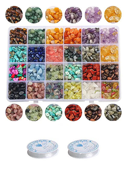アクセサリー mt0326 45000 By MO Accessories 24'lü Kutuda 24 Çeşit Kırık Doğal Taş Kutulu