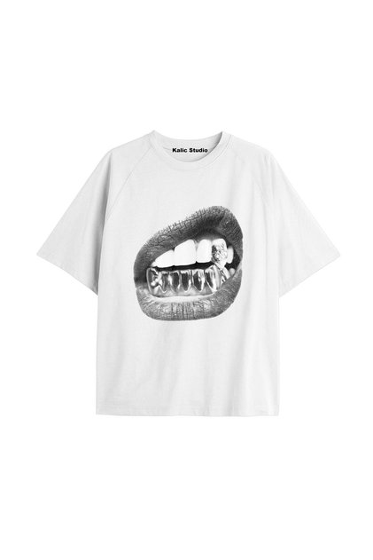 Tricou alb de vară cu model UNISEX Mr. Grillz Tee