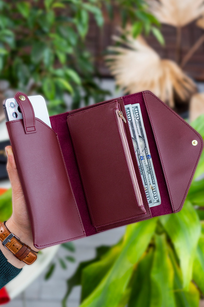 Envelope Telefon Ve Bozuk Para Bölmeli Zarf Model Bordo Kadın Cüzdan