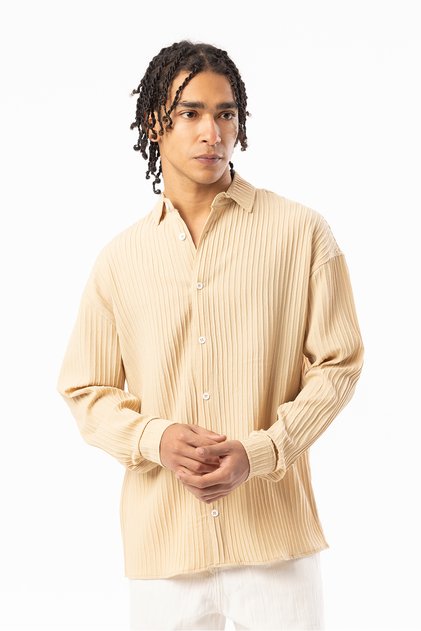 Thick Braided Twill Fabric Men's Long Sleeve Shirt, Men's Long Sleeve Shirt