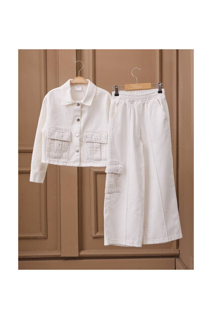 Girl's Pul Detailed Jacket Tshirt Pants Suit