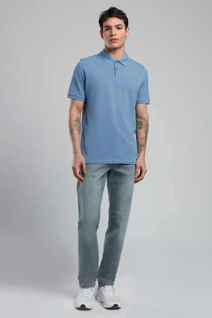 Twins Erkek %100 Pamuk Polo Yaka T-Shirt Açık Mavi