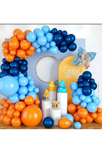 Orange Blue Navy Blue Balloon Chain Set of 100