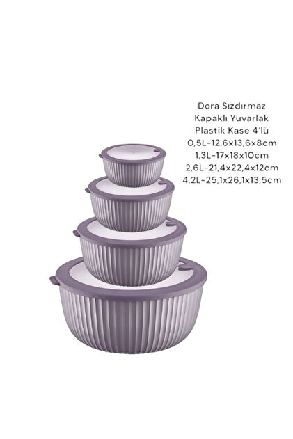 HOLLYHOME 4'lü Dora Sızdırmaz Kapaklı Yuvarlak Plastik Kase Pembe