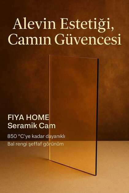 8.5 x 14.5 Yüksek ısıya dayanıklı Şömine/Kuzine/Soba Camı 4 mm - Seramik Cam (Bal rengi, Şeffaf)