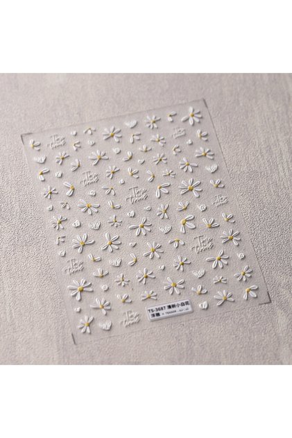1pcs TS-3687 1pcs 5D Kawaii White Daisy Nail Art Stickers Relief Flower Butterfly Self Adhe