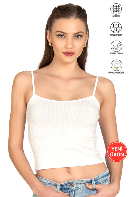Özkan 27434 Women's Viscose Camisole Flexible Comfortable Adjustable Rope Strap Crop Tank Top Bustier