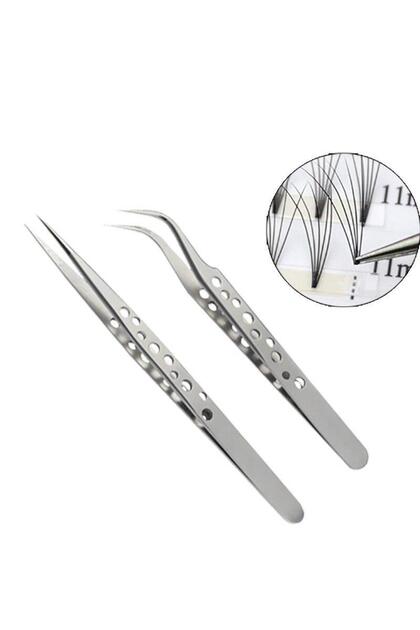Silk Eyelash Tweezers Set Antistatic Stainless Steel Nose Pliers and Separating Tweezers Set